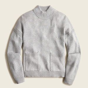 NWT J. Crew Cotton-Cashmere Patch-pocket Mockneck Sweater Heather Dove Grey XL